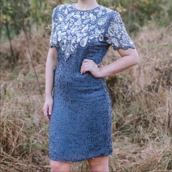 Vintage Beaded Silk Cocktail Dress - Picture 2 of 4